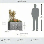 80cm Long Zinc Galvanised Silver & Black Textured 60cm Tall Trough Planter